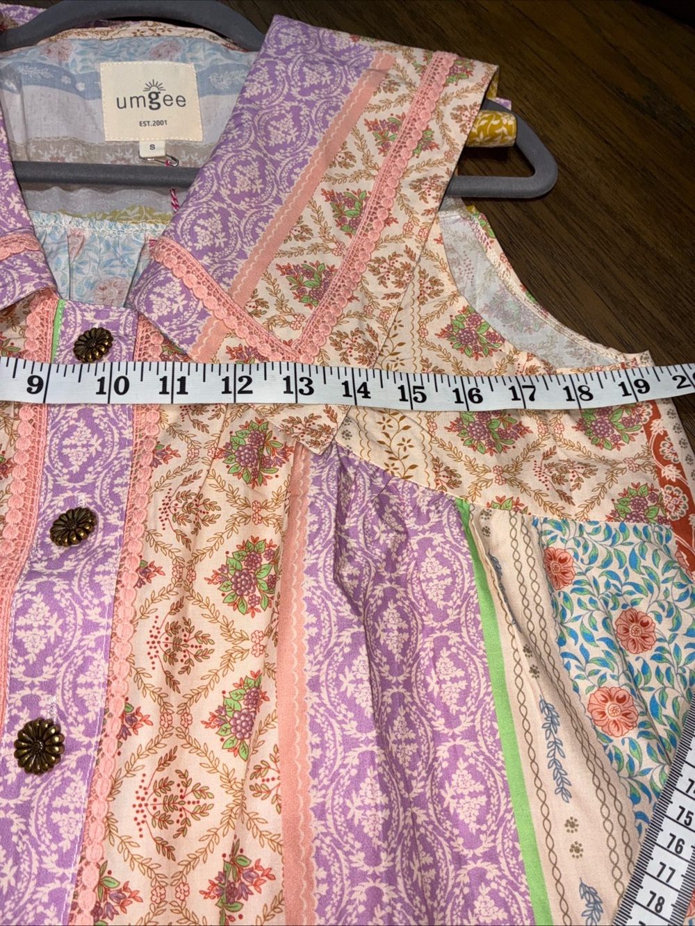Umgee Lavender, Pink & Mustard Patchwork Button-Down Dress - Picture 4 of 9